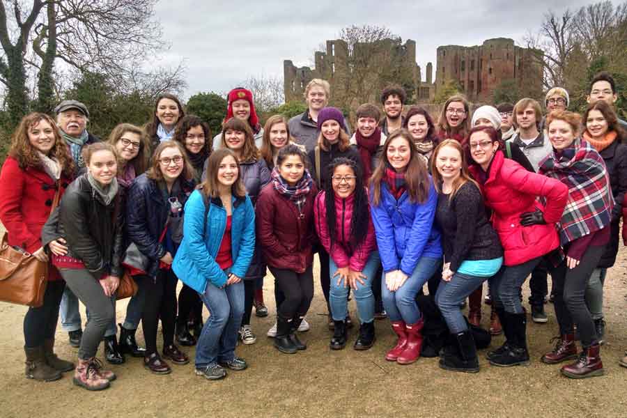 Students tour the remains of Kenilworth Castle in the Countryside.