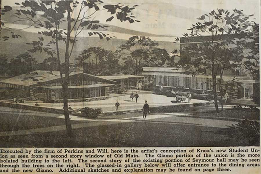 Artist rendition of new student union building from 1958