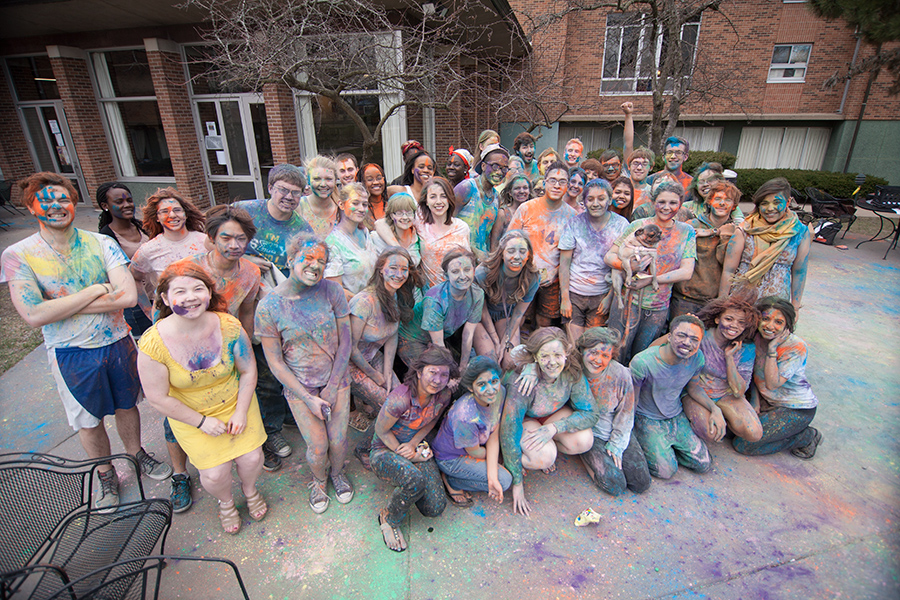 Holi celebration sponsored by Knox Pre-Health Club. 