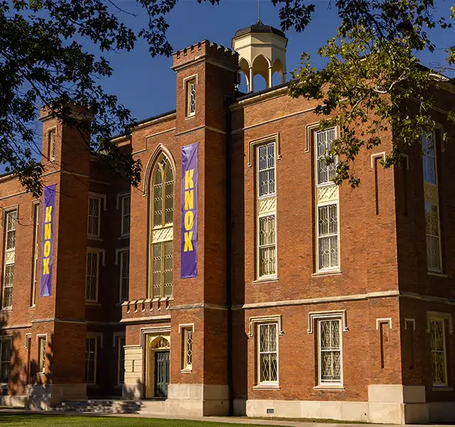 The south side of Knox College's Old Main in the summer sun.