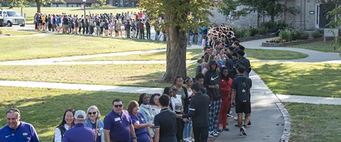 Knox students, faculty, and staff greet each other at the college's annual Pumphandle