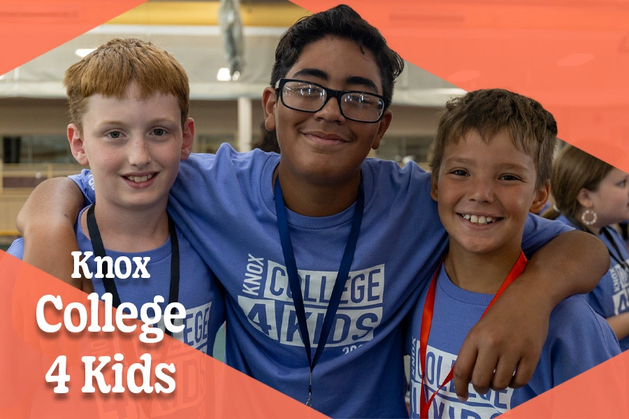 three kids with arms around each other; text reads: Knox College 4 Kids